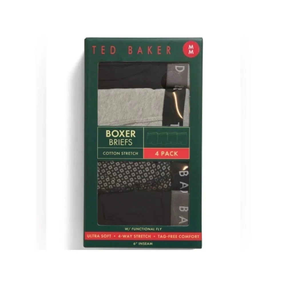 Ted Baker 4 Pack Soft Cotton Stretch Black Gray Boxer Briefs